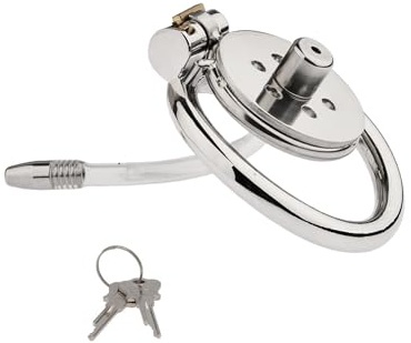 Male Chastity Cage Metal Penile Lock, Sex Toys Chastity Cage,BDSM Penis Cage Male, Stainless Steel Chastity Lock with Hose Penis, Adult Sex Toy for Men,Key and Lock Included (Silvery-45mm)