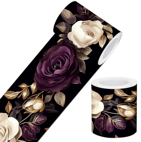 IVN Black Purple Rose Gold Peel and Stick Wallpaper Border 4 x 196 Inch Self Adhesive Removable Wall Trim Vinyl Border for Bathroom Kitchen Bedroom Easy Install Decorative Wall Edge Accent