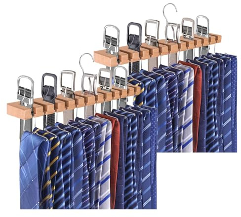 ETOFIXEE 2 Piezas Percha Cinturones,Organizador Cinturones,Corbatero,Estante para cinturón Madera,Percha Organizadora Armario para Bufandas Corbatas Cinturones