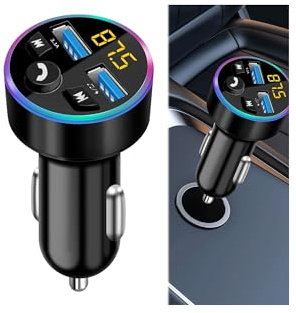 Bluetooth Car Charger Adapter,Car Bluetooth Transmitter,FM Wireless Radio Bluetooth Car Adapter,Han-d-Free Calling,Music Player,for iPhone 16 15 14 12 11 Pro Max,Samsung S24 S22 S21 S20 FE Ultra S23