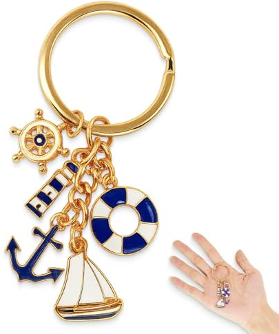 Yowfond Porte-clés maritime : ancre, voilier et décoration nautique, idées de cadeaux pour femmes, cadeaux d'anniversaire, petite amie et bonne amie, porte-clés porte-bonheur (bleu)