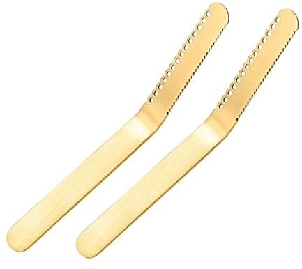 FytStycale 2 Pièces Couteau à Beurre Spreader Robuste Inox Multifonction Trous Bord Dentelé Usage Alimentaire Convient pour Sandwichs Repas, or