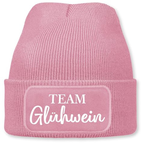 Prozente Momente Team Glühwein – lustige Wintermütze | Beanie für Damen & Herren, warm, elastisch & Unisex, Strickmütze mit Patch & Druck, perfekt für Après-Ski, Weihnachtsmarkt & Fasching