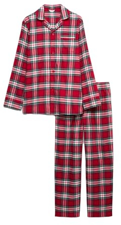Marks & Spencer Pyjama Noël Famille à Carreaux Homme en Pur Coton, Coupe Standard, Taille à Cordon, avec Poches
