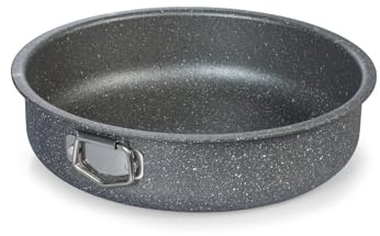 H&H Tortiera Stone Grey Ø24 cm in Alluminio con Rivestimento Antiaderente Effetto Pietra – Adatta al Forno – Antiaderente, Facile da Pulire