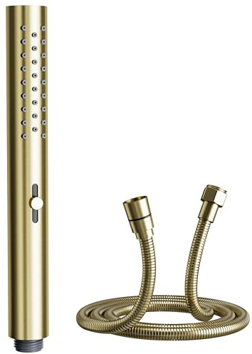 OihPaw Pommeau de douche, or brossé, douchette cylindrique avec 2 jets | Douchette en ABS avec jets pluie et brume, fournie avec un flexible anti-torsion de 1,5 m, Pomme de douche à main + flexible