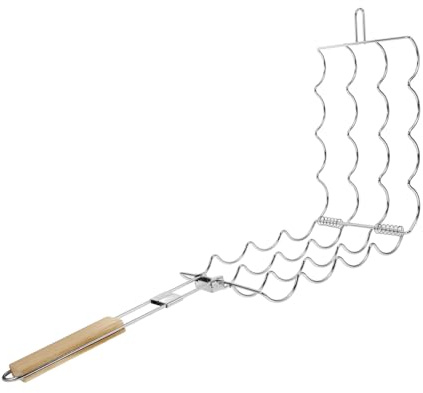 NOLITOY Parrilla Plegable para Asar Maíz y Verduras al Aire Libre, Soporte Portátil Mango de Madera, Red para Barbacoa Resistente y Reutilizable, Adecuado Camping y Picnic