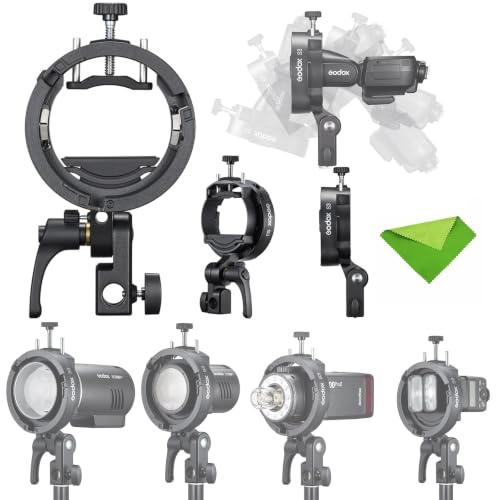 Godox S3 Speedlite Flash Bracket,Bowens Mount Holder,Umbrella Hole,±90°Tilt | S-Type Bracket for Godox V1 V1 Pro V100 Round Head Flash, V860II V860III TT685II TT350 AD300 AD200 AD100 Flash, Stable Setup