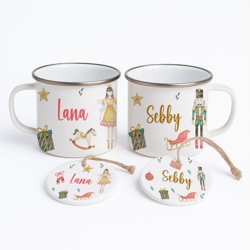 Personalised Kids Christmas Mug, Custom Name Hot Chocolate Cup, Nutcracker or Sugar Plum Design, Christmas Eve Box Filler Gift for Children