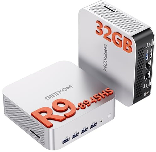 GEEKOM Business Mini PC AI A8 Max mit AMD Ryzen 9 8945HS, 32GB DDR5 RAM | 1TB SSD, 3 Jahre Garantie, Micro PC, 8 USB Ports, 8K UHD, Dual LAN Port, für Gaming/Kreativität