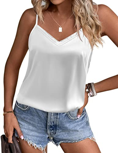 Ekouaer Women's Silk Tank Tops Camisole Satin Top Sleeveless Shirts Spaghetti Strap Basic Underwear Summer,1pc White,M