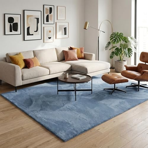 Luxus Fellteppich Pearl Blau – Weicher Kunstfell Hochflor Shaggy Teppich