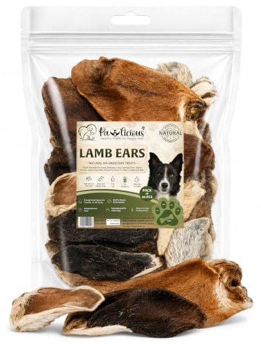 Pawlicious Lamb Ears with Fur for Dogs, 10 Pack, Natural Air-Dried Chews | Hypoallergenic Dog Chews, Single Ingredient, High Protein Grain Free, Dental Dog Treats