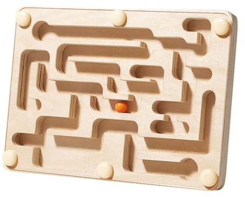 Fiocias Holzlabyrinthspiel Kugelspiel Balancespiel Denkspiel Brettspiel aus Langlebigem Holz mit Konzentrationsförderung für Kinder Erwachsene