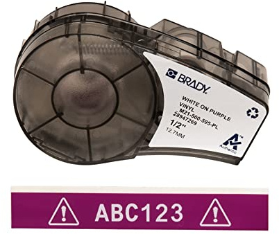 Brady Vinyl Label Tape for Label Printer M211 & M210 - Self Adhesive Vinyl Printer Labels - Industrial Label Tape for Cable/Name Labels - White on Purple (12.70mm x 6.40m) - M21-500-595-PL