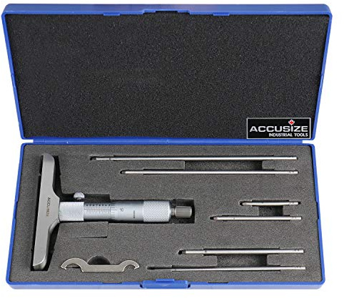 Accusize Industrial Tools 0-6'' by 4'' Base Depth Micrometer, 0.001'' Resolution, 6 Rods, 2025-4201