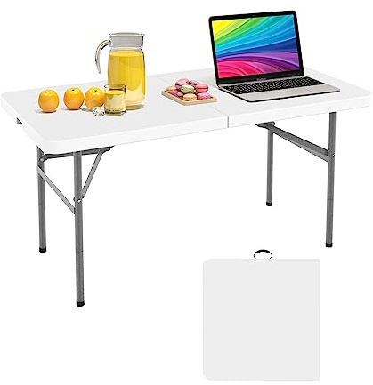 Todeco Table Pliante Camping, Table de Jardin Plastique, Traiteur Pliante Table en HDPE, Pieds en Acier Pelliculé Gris, 122 x 61 cm, Table Transportable pour BBQ Barbecue Pique-Nique
