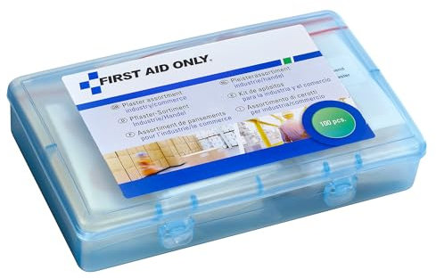 First Aid Only Pflasterset Industrie/Handel (100 Stück) | 100 Pflaster in verschiedenen Größen und Formen in wiederverschließbarer Pflasterbox | P-10023