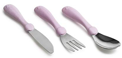 Herobility, Öko Esslernbesteck bestehend aus Gabel, Löffel & Messer von Herobility | 3-teiliges Besteck Set mit rutschfesten Griffen | Sicheres Besteck für Links- und Rechtshänder | BPA-frei | ab 6+ Monate | Rosa