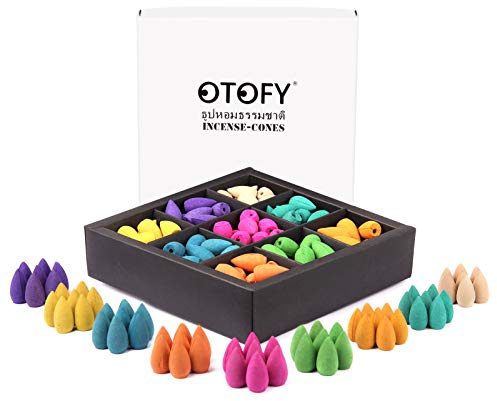 OTOFY Backflow Incense Cones 180 Pcs of 100% Natural Handwork Scents Rose Tulip Jasmine Lavender Rose for Backflow Incense Burner Holder Natural | Meditation & Yoga Gift（Black White）