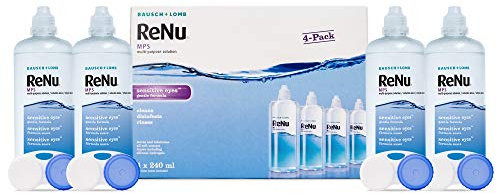 ReNu Multi Purpose Contact Lens Solution 4 x 240ml - Soft Contact Lenses for Comfortable Wear - Gentle on Sensitive Eyes - Clean, Disinfect, Rinse, Lubricate and Store your Lenses - Lens Case Included