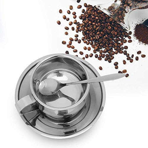 Lattiera Tazza Da Caffè in Acciaio Inossidabile Resistente Al Calore Con Cucchiaio E Piattino Abbinato Tazze Espresso Tazzina Da Caffè Cioccolata Calda Per Ristoranti Bricco Latte in Acciaio Inox
