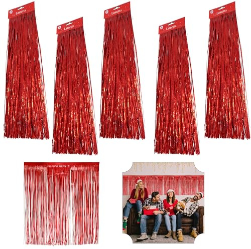 SRV Hub® - Confezione da 5 decorazioni natalizie, 50 cm, lametta olografica, colore: rosso