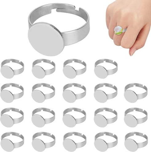 20 piezas de anillos en blanco, anillos en blanco para la fabricación de joyas Base de anillo ajustable de acero inoxidable para la fabricación de joyas Manualidades DIY
