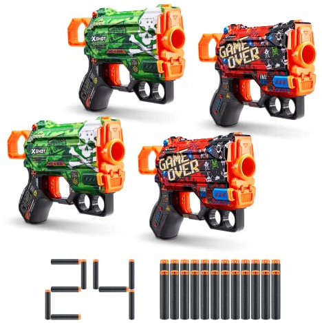 X-Shot Skins Menace Schaumstoffdart-Blaster (4er Pack, 24 Darts)