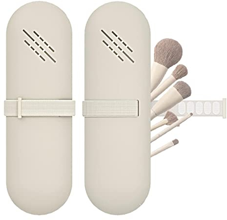 Silikon Makeup Pinsel Halter Pinsel Kosmetiktasche Portable Reise Make Up Pinsel Tasche Makeup Pinsel Organizer trendige und tragbare Kosmetikpinselhalter Aufbewahrung Box Schminktasche (Weiß)