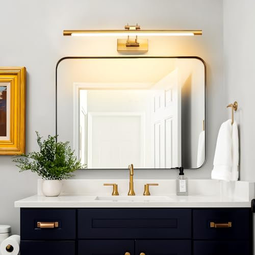 MantoLite Dimmbar Bild Wandleuchte 15W, Messing 60CM LED-Badspiegel Für Badezimmerspiegel Mit Drehbarem Lampenkopf Für Hotel Restaurant Arc Arm, Bett Leseleuchten Display Lamp 3000K/4500K/6000K