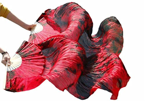 Kiioouu Silk Bauchtanz-Fans, 1 Paar, links+rechts, Tanzaufführung, lange Seide, Unisex, Bauchtanz-Seidenfächer