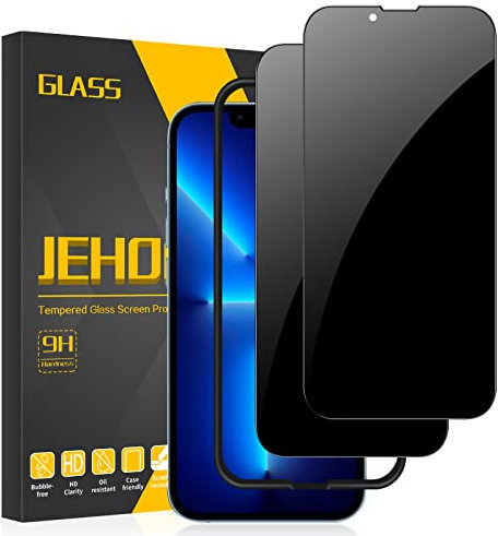 JEHOO [2 Pack] Privacy Screen Protector for iPhone 13 Pro Max/iPhone 14 Plus, 28° Anti Peeping Military Grade Shatterproof Premium Tempered Glass Film Case-Friendly Easy Installation HD Bubble Free