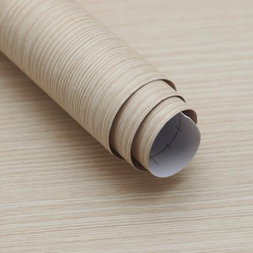 JSEVEM Papier peint autocollant mural extra large en bois beige et blanc 80 cm x 4 m - Imperméable - Amovible - Mat texturé - Pour chambre à coucher, salon, armoire, plan de travail