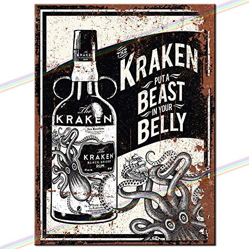 P&P Homeware Kraken Spiced Rum Retro Aluminium Sign - 15x10cm Vintage Metal Plaque for Man Cave, Bar, Pub Shed, Garage - Fathers Day Gift