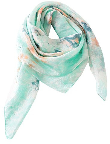 Rubruan Damen Seidentuch Halstuch Seidenschal – Chinesische Luxuriöse 100% Echte Maulbeerseide Naturfaser Handarbeit Färbung Tie-Dye Batik Vierecktuch Kopftuch – 90 x 90 cm (Grün)