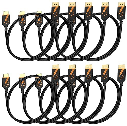 RyzzRooa DisplayPort to HDMI Cables 3 FT, 10-Pack, DP (Display Port) to HDMI Cable Adapter Male to Male Gold-Plated FHD, Supports Video and Audio for Computer, Monitor, HDTV, Projector