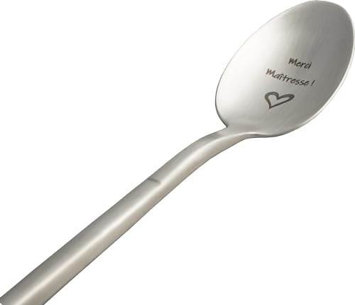 ZINELLO DESIGN - Cuillère avec Message d’Amour, Idee Cadeau Original et Personnalisé pour une Fête, Noël ou un Anniversaire, Cuillère à Café/Dessert avec son Coffret pour Offrir (Merci Maitresse)