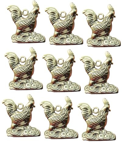 EXCEART 9 Stück Chinesisches Sternzeichen Hahn Charms Aus Metall Vintage Anhänger Tier-Perlen Schmuck Für Basteln Und Armbänder
