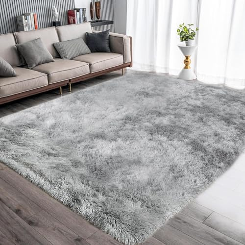 Tinyboy-hbq Teppiche Flausching Wohnzimmer Teppich Shaggy Teppiche Schlafzimmer Teppich Waschbarer Weiche Bequeme ​für Wohnkultur (Grau Weiß, 160 x 230 cm)