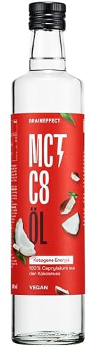 BRAINEFFECT MCT-Öl C8 (500ml) - Bildet 300% mehr Ketone als andere MCT-Öle (100% C8) - Ketogene Ernährung - Reiner Extrakt aus Kokosnussöl - Ideal für ketogene Diät & Bulletproof Coffee