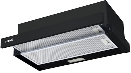 CATA TFB-5160 BK Campana Extractora Telescópica de 60 cm, 300 m³/h, 2 Velocidades, Control Mecánico, Motor de 65 W, Tira LED, Filtros Lavables, Clase C, Cristal Negro