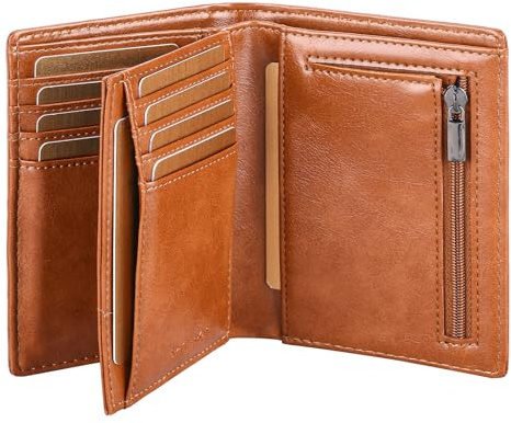 SkaTtesKai Geldbörse Herren Leder mit RFID Schutz Portemonnaie Groß mit Münzfach 13 Fächer Echtleder Geldbeutel für Männer Und Damen Brieftasche Wallet Portmonee，Retro-Braun