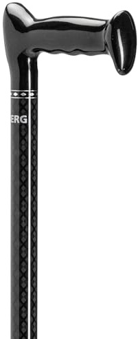Stock-Fachmann® Carbon Gehstock Mit Escortgriff 11- Fach Höhenverstellbarer Gehhilfe Von 68,5cm Bis 94cm Farbe Schwarz Glänzend Raute Muster Belastbar Bis 120kg Leichte Stabile Gehhi