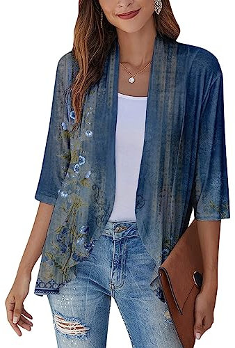 SCBFDI Giacca Donna, Cardigan Kimono da Donna Cardigan Floreale Con Maniche a 3/4 Spolverino Aperto Sul Avanti Volant Drappeggiato Elegante Coprispalle Estivo, Giacca Rossa