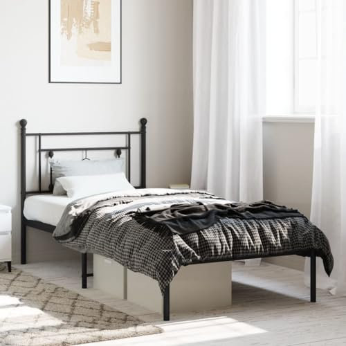 Bulliing Bettgestell mit Kopfteil Metallbett Bed Frame Bettgestell Bettrahmen Kopfteil Bett Tagesbett Metall Schwarz 90x190 cm - 374331