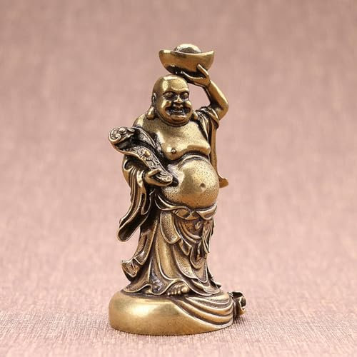 BRUAOWJF Kleine Messing Statue Barren, Maitreya Buddha Anhänger Skulptur Dekoration Kupfer Miniatur Metall Dekoration Retro Büro Zuhause Feng Shui Guss Bronze Skulptur Geschenke