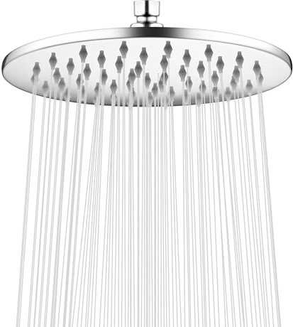 Round Rainfall Shower Head 7.7-Inch Overhead Fixed Rain Showerhead Full Body Coverage Stainless Steel Shower Head with Adjustable Swivel Ball Joint | G1/2 Universal Fitting | Polished Chrome