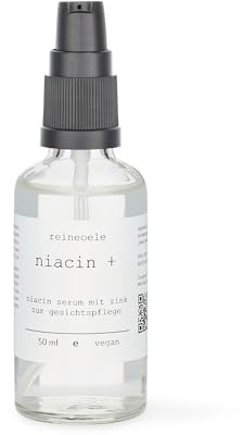 Niacinamid Hyaluron Serum hochdosiertes mit Zink zur Pflege alternder unreiner fettiger Haut vegan 50 ml Glasflasche von reineoele Niacin plus No13