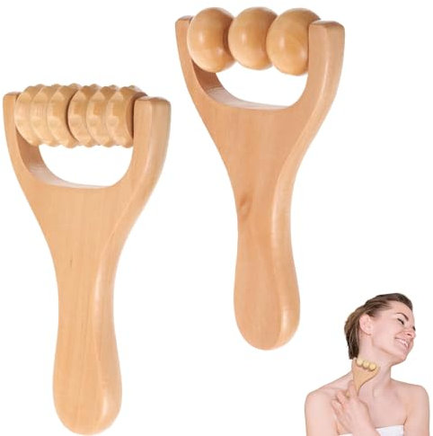 Holz Massageroller,2 Stück Faszienrolle Holz,Faszienstab Holz,Massageroller Beine,Massage Holz,Massageroller mit Griff,Massage Rolle,Massageroller Rücken Beine Nacken Schultern(15x8cm)
